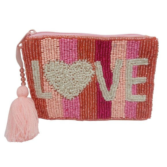 Accessories - Valentine's Love Beaded Zipper Rainbow Coin Pouch With Tassel